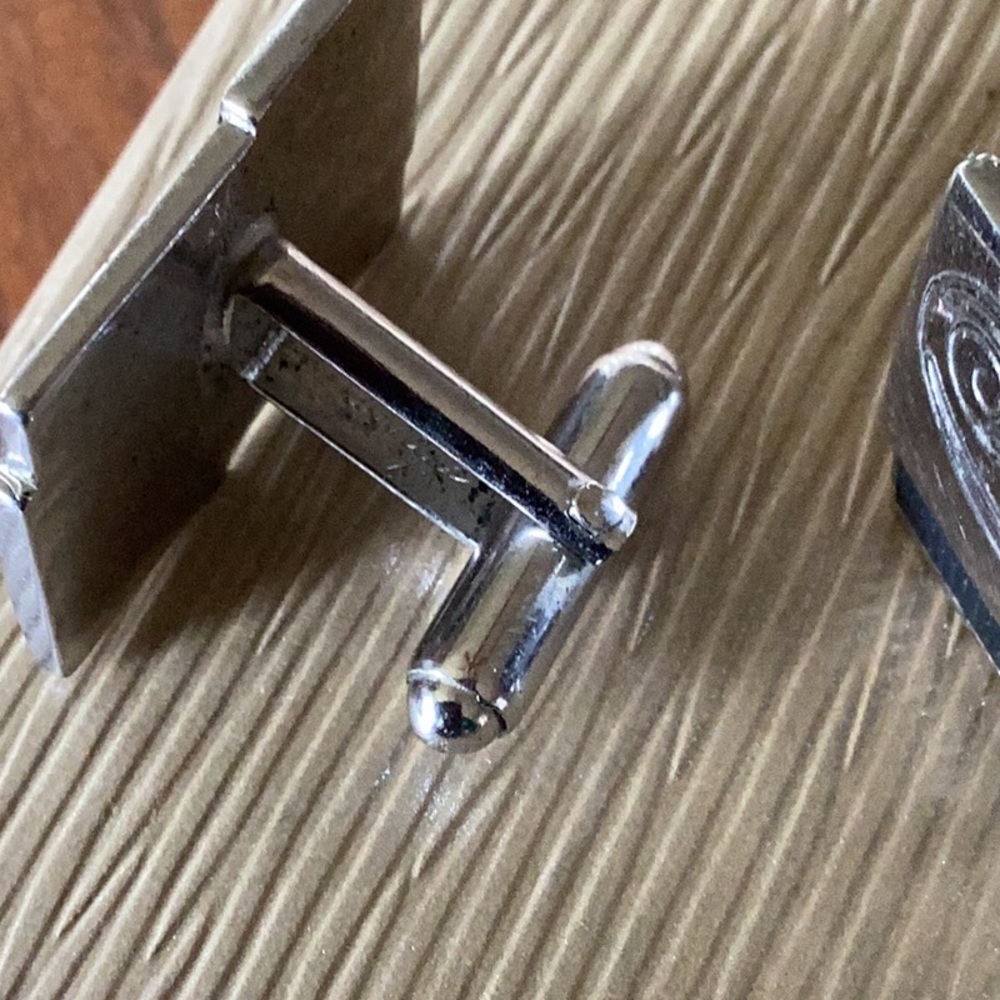 Vintage Signed Rectangular Silver Tone Swirl & Bl… - image 5